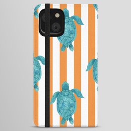 Aquatic Turtles on Orange Stripes iPhone Wallet Case | Sand, Watercolor, Graphicdesign, Nature, Mid Century, Wildlife, Retro, Ocean, Underwater, Swimming 