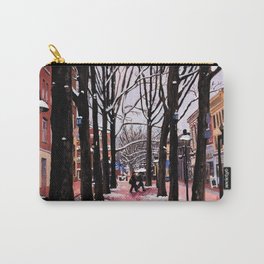 Two bi Two, C-ville, VA Carry-All Pouch | Acrylic, Downtown, Virginia, Winter, Realism, Painting, Illustration, Brick, Charlottesville, Landscape 