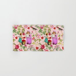 Cupid dealing the hearts in the pink rose garden  Hand & Bath Towel