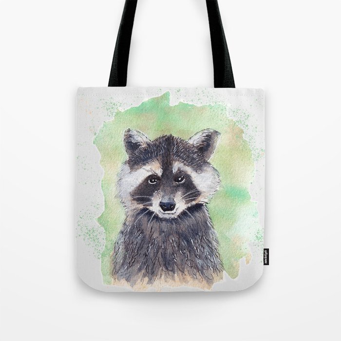 Raccoon Portrait Watercolor - White Background Tote Bag