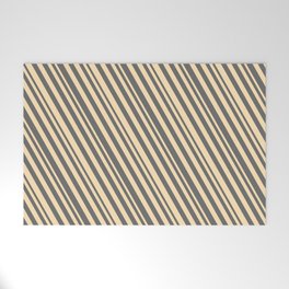 [ Thumbnail: Beige and Dim Gray Colored Stripes/Lines Pattern Welcome Mat ]