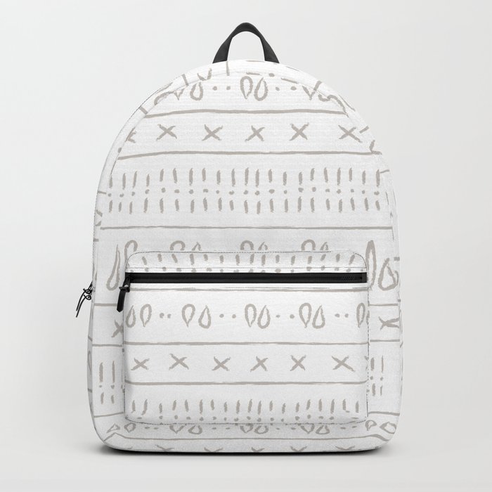 Mudcloth / mud cloth - simple organic lines, crosses and shapes, taupe on white Backpack