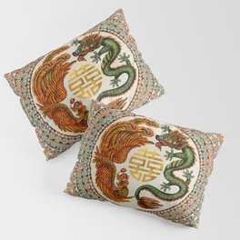 Double Happiness Symbol with Phoenix and Dragon  Pillow Sham
