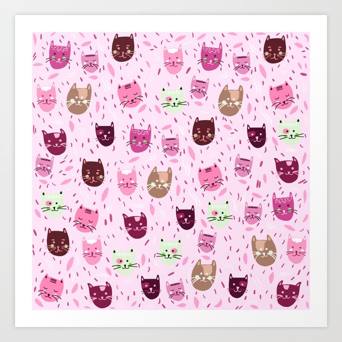 Cats pink pattern  Art Print