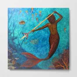 Aquarius Metal Print | Painting, Mermaidofcolor, Acrylic, Mermaidtail, Coral, Princess, Tropical, Coralreef, Queen, Jellyfish 