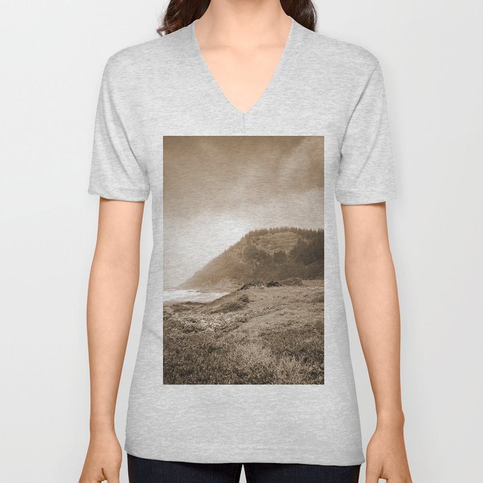 Coastal Sepia V Neck T Shirt