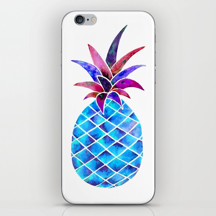 Pineapple Watercolor - Blue & Fuchsia iPhone Skin