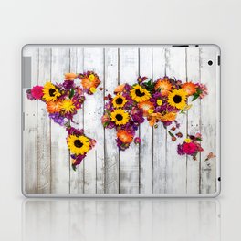 French Floral Bouquet on Rustic Upcycled Palette Wood World Map Art Laptop & iPad Skin