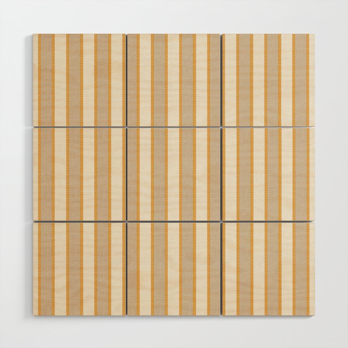Pastel Tan And Gold Braid Cabana Stripes On Off-White Cream Vintage Aesthetic Wood Wall Art