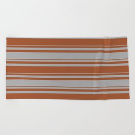 [ Thumbnail: Sienna & Dark Gray Colored Stripes Pattern Beach Towel ]