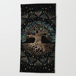 Tree of life -Yggdrasil Golden and Marble ornament Beach Towel