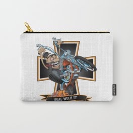 Deal with it -  funny biker riding a chopper, popping a wheelie motorcycle cartoon Carry-All Pouch | Motor, Bike, Oldschool, Biker, Cycle, American, Vtwin, Sport, Ride, Funny 