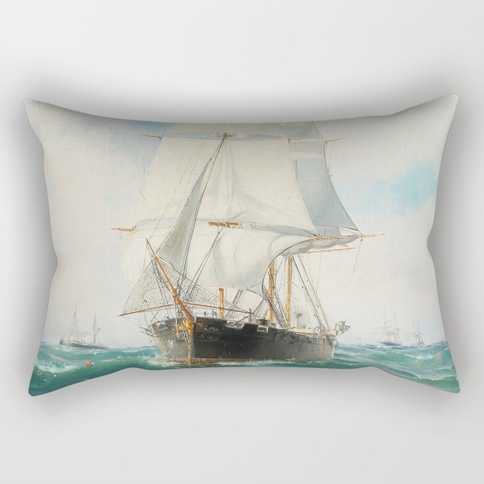 Vintage Swedish Sailboat Painting (1887) Rectangular Pillow