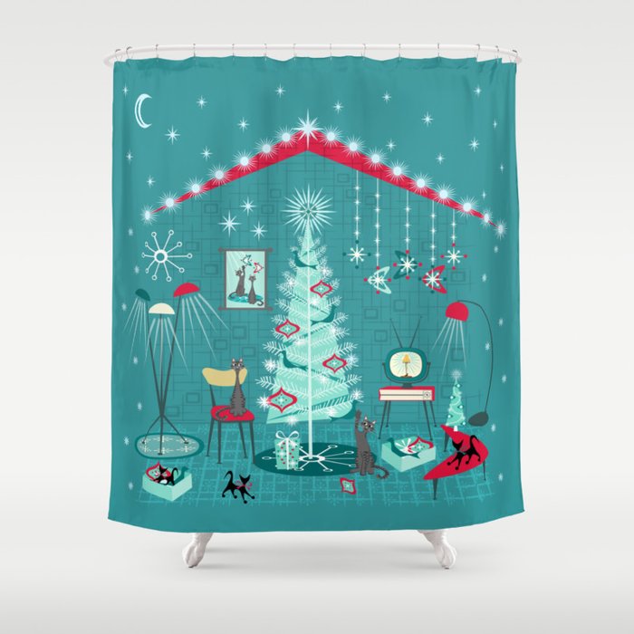 Retro Holiday Decorating ii Shower Curtain