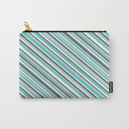 [ Thumbnail: Dim Grey, Light Grey, Turquoise & Mint Cream Colored Striped Pattern Carry-All Pouch ]