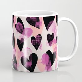Peach Pink Black And Beige Heart Stamped Valentines Day Anniversary Pattern Mug