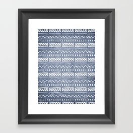 Blue and White Bow Tie Zig Zag Mud Cloth Pattern  Framed Art Print