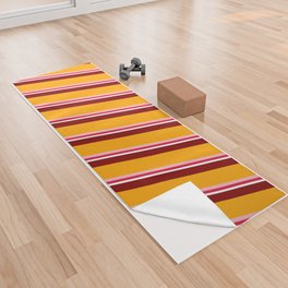 [ Thumbnail: Colorful Maroon, Orange, Light Pink, Crimson, and White Colored Lines/Stripes Pattern Yoga Towel ]