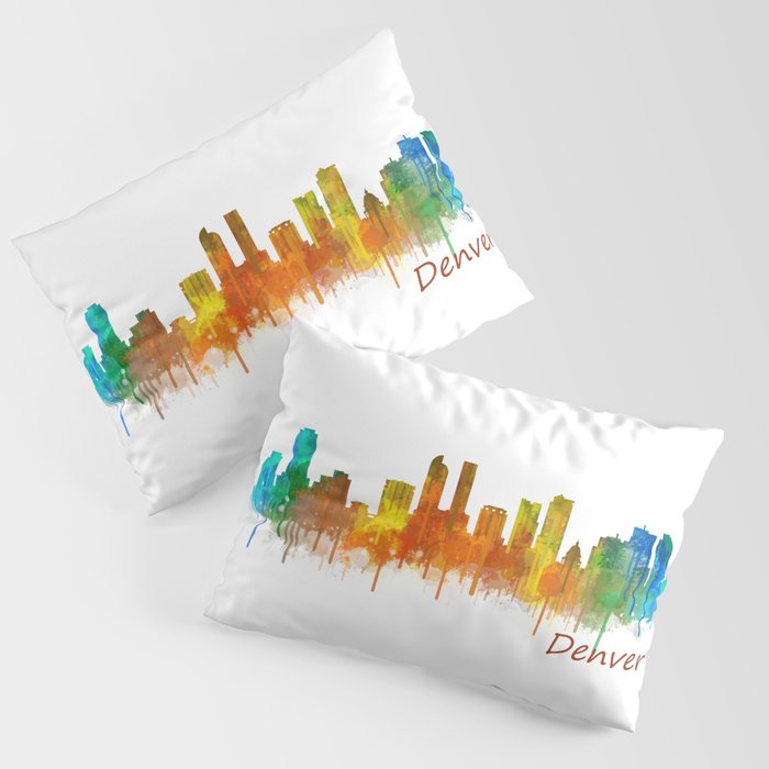 Denver Colorado City Watercolor Skyline Hq v2 Pillow Sham