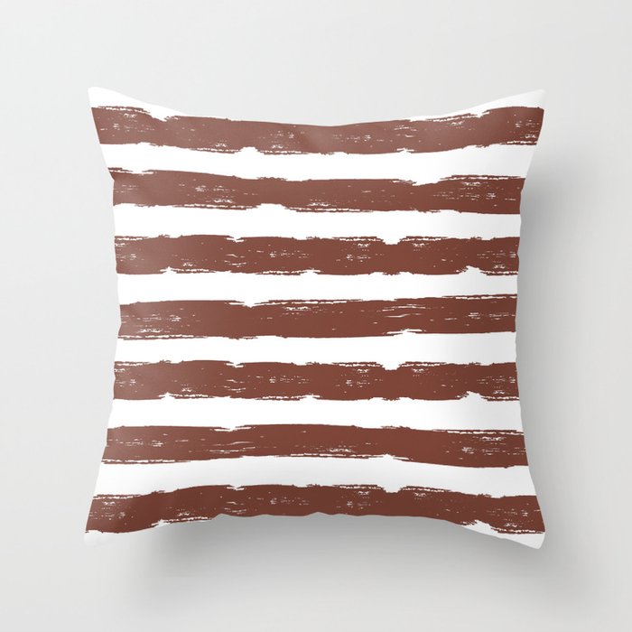 Hand-Drawn Stripes (Brown & White Pattern) Throw Pillow