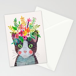 Cat with flowers Stationery Card