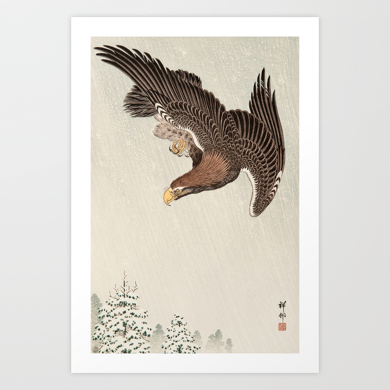 Hawk Hunting 22x30 Japanese Art Print  by Koson 