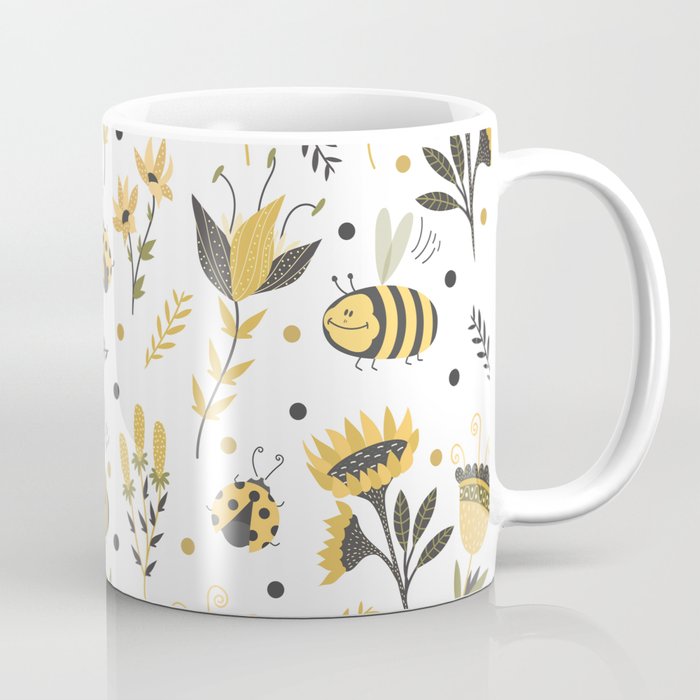 Bees and ladybugs. Gold and black Coffee Mug