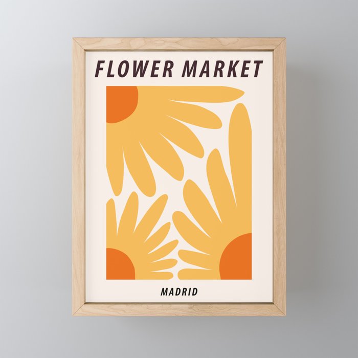 Flower market print, Madrid, Posters aesthetic, Sunflowers, Cottagecore decor, Floral art Framed Mini Art Print