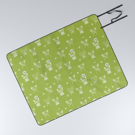 Light Green and White Hand Drawn Dog Puppy Pattern Picnic Blanket