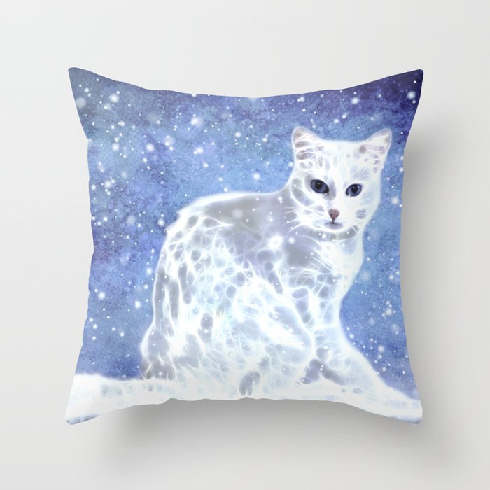 Abstract white cat Throw Pillow