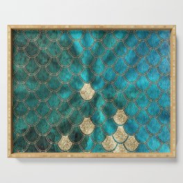 Multicolor Aqua And Gold Mermaid Scales -  Beautiful Abstract Pattern Serving Tray