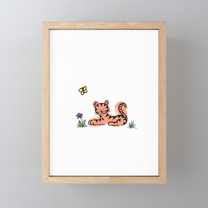 Baby Tiger with Purple Flower Framed Mini Art Print