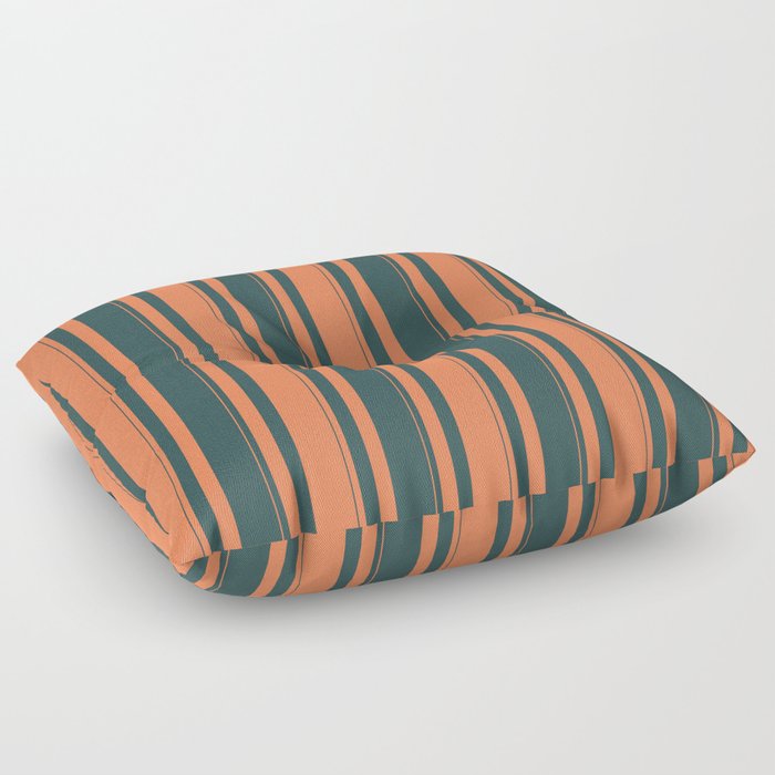 Coral and Dark Slate Gray Colored Striped/Lined Pattern Floor Pillow