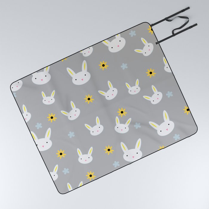 Cute Cute Bunny - Grey Picnic Blanket
