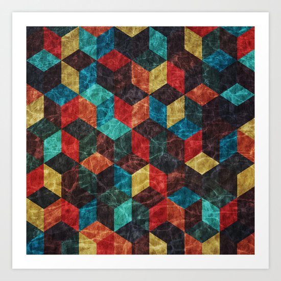 Colorful Isometric Cubes Art Print