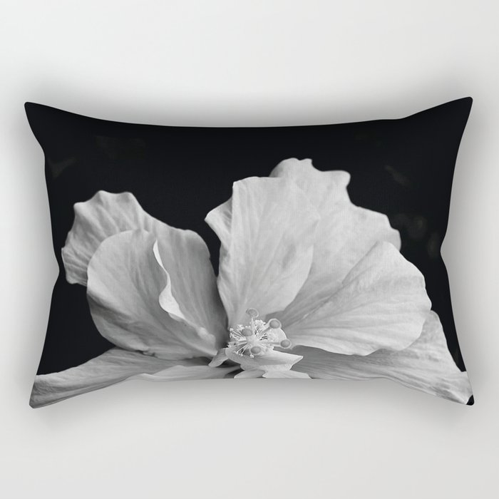 Hibiscus Drama Study - Black & White High Impact Photography Rectangular Pillow