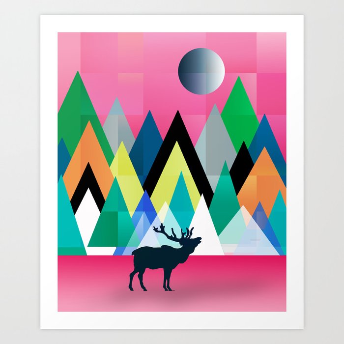 deer in pink Art Print