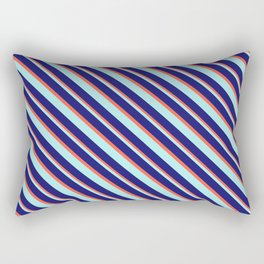 [ Thumbnail: Turquoise, Midnight Blue, and Red Colored Lines Pattern Rectangular Pillow ]