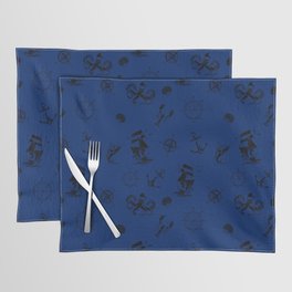 Blue And Black Silhouettes Of Vintage Nautical Pattern Placemat