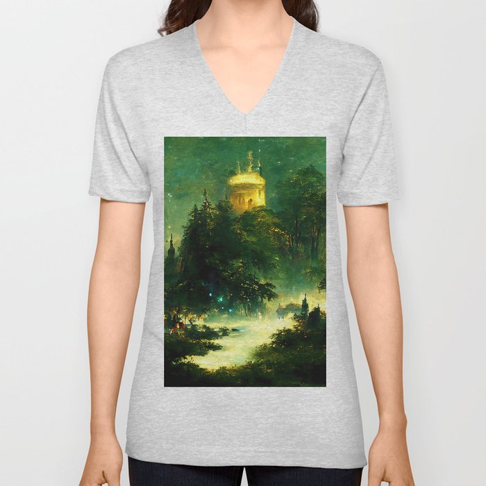 Walking into the forest of Elves V Neck T Shirt