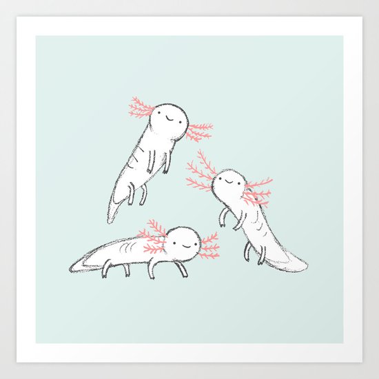 Three Little Axolotls Art Print