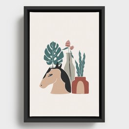 Horse Vase with Plants Framed Canvas