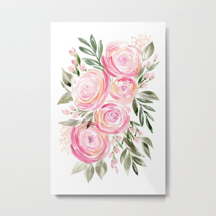 Watercolor ranunculus in pink Metal Print