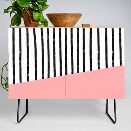 Handmade Stripe Block Pattern (pink/white/black) Credenza