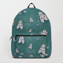 Watercolor Leopard Moth with Soothing Teal Background and Pink Texas Wildflowers Backpack | Black And White, Insects, Texas, Digital, Moth, Jungle, Pattern, Teal, Bugs, Midcentury 