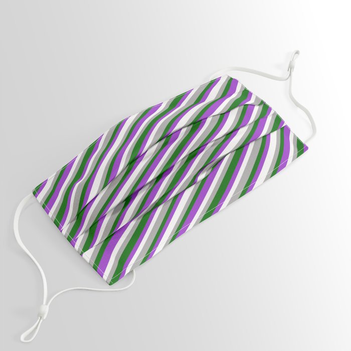 Dark Orchid, White, Dark Gray, and Dark Green Colored Striped/Lined Pattern Face Mask