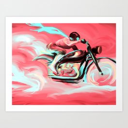 Thin Air Biker Girl Coral Cyan Turquoise Motorcycle Art Print