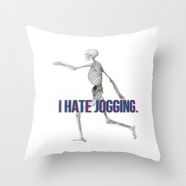I Hate Jogging Skeleton Sticker  Throw Pillow