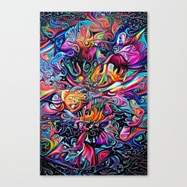 Neon Floral Waves Canvas Print