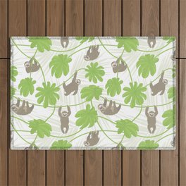 Happy Sloths and Cecropia leaves Outdoor Rug